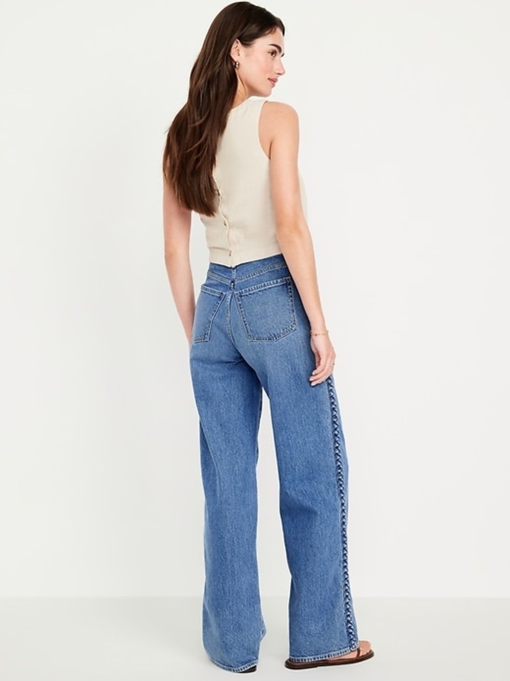 Old Navy Extra-High Waisted Braided Wide-Leg Jeans Medium Wash NWOT - Picture 2 of 12